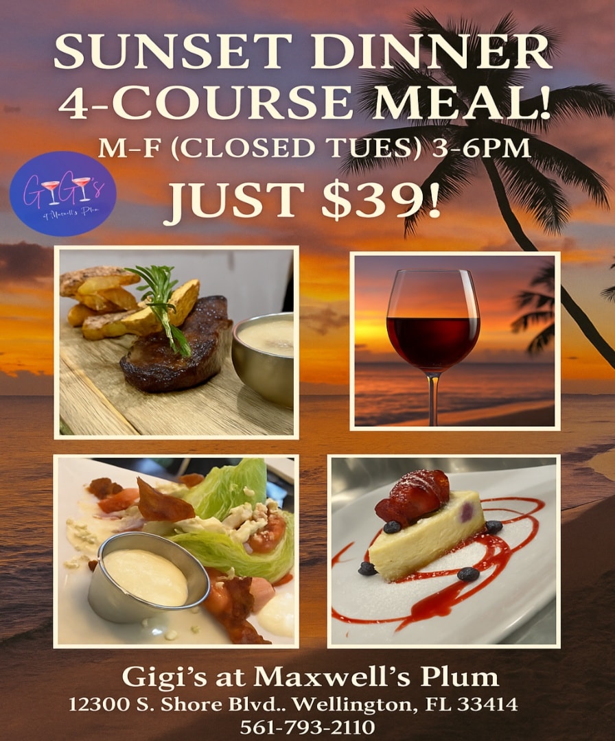 Sunset Dinner 4 Course Meal at Gigi's, Maxwell's Plum